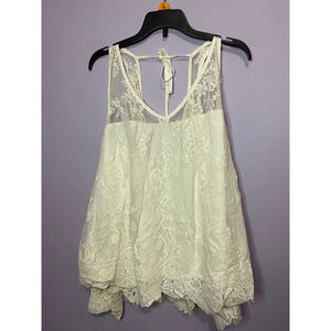 Abercrombie and fitch white lace floral spaghetti strap tank top junior size lg